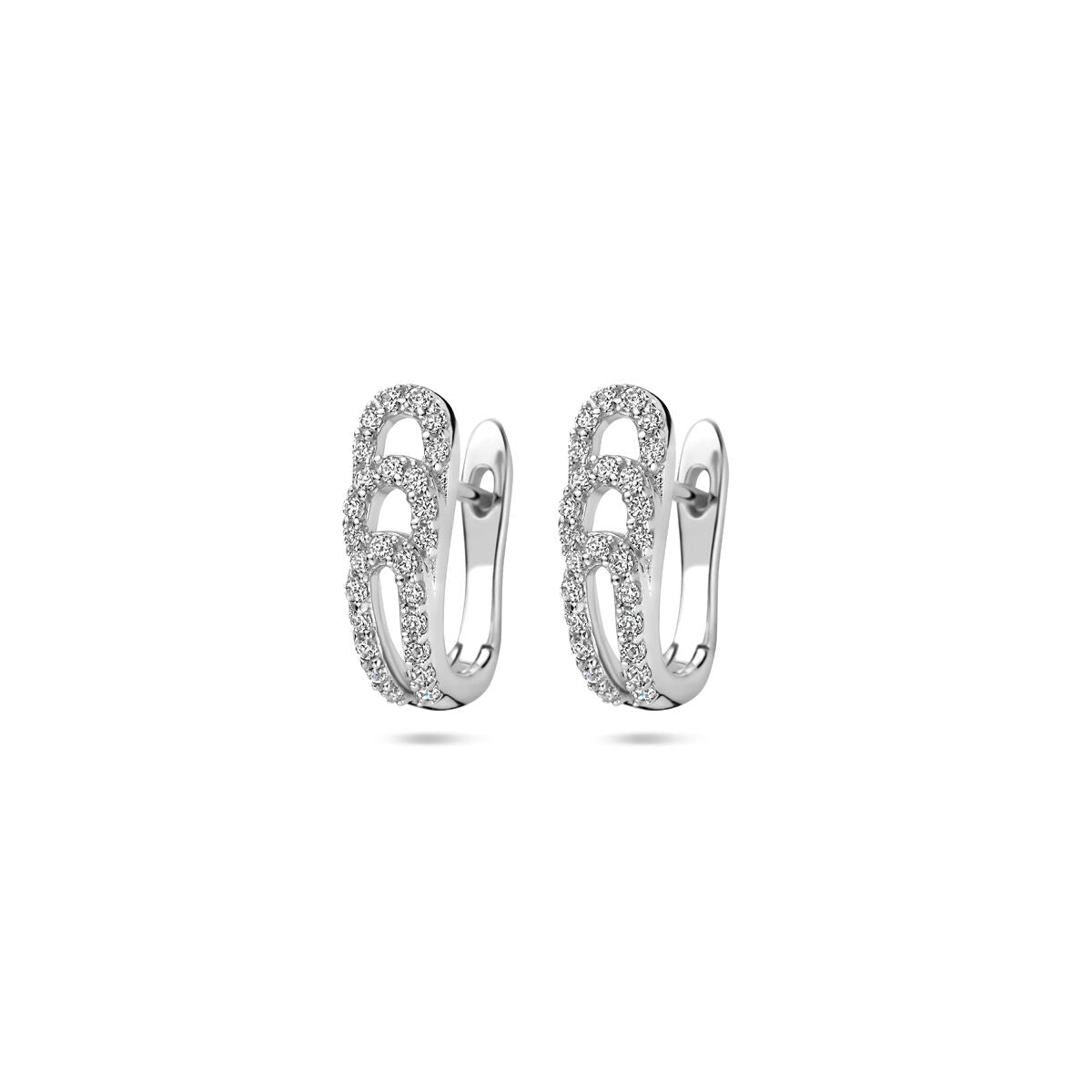 Pendientes de aro de plata rhodiada con circonitas, de 14 mm, con diseño entrelazado.