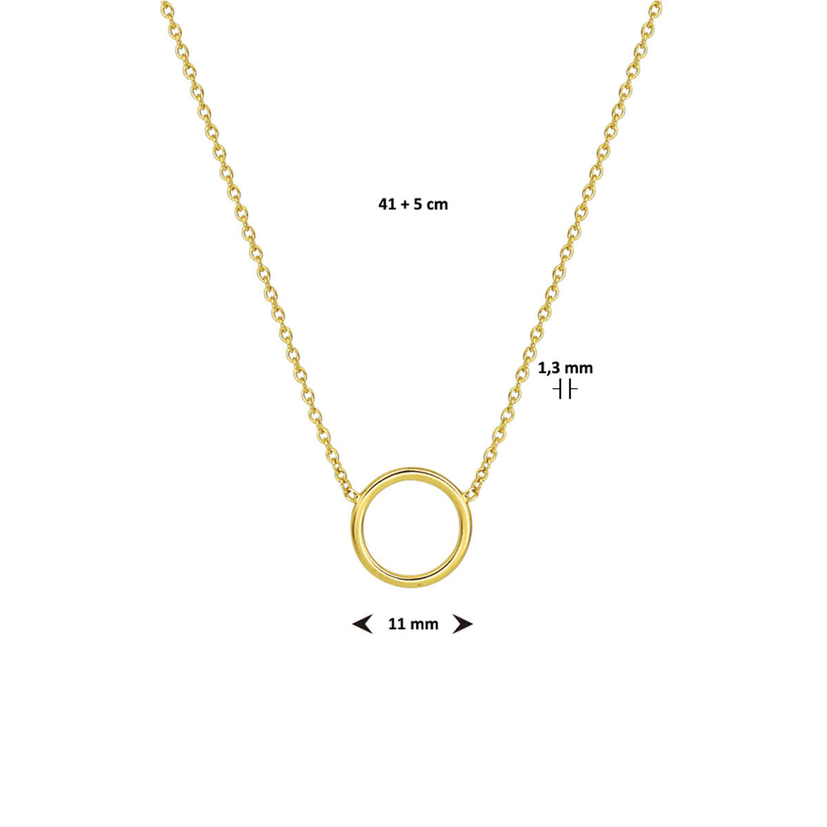 collar círculo 41 + 5 cm 3 micrones plata chapado en oro amarillo