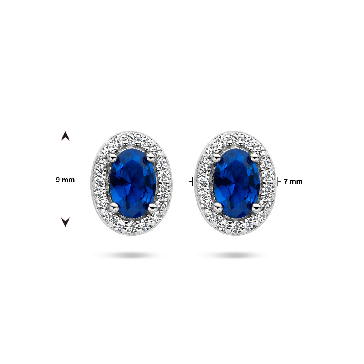 pendientes de botón azul y blanco circonita halo plata rodiada