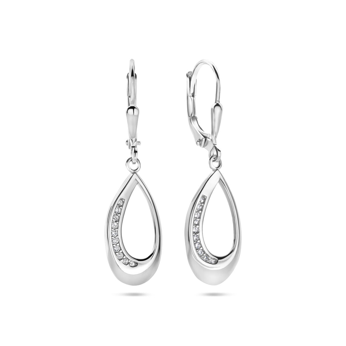 pendientes gota de zirconia con gancho brisur 34 mm plata rodiada