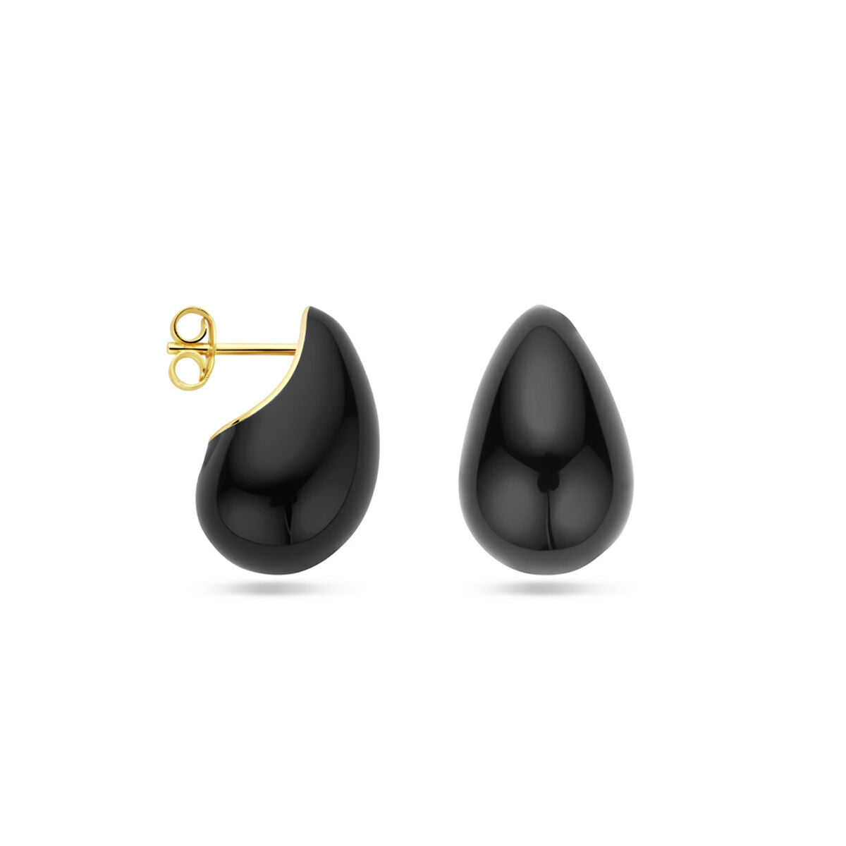 pendientes de botón negro esmalte 1 micrón 20 mm plata chapado en oro amarillo
