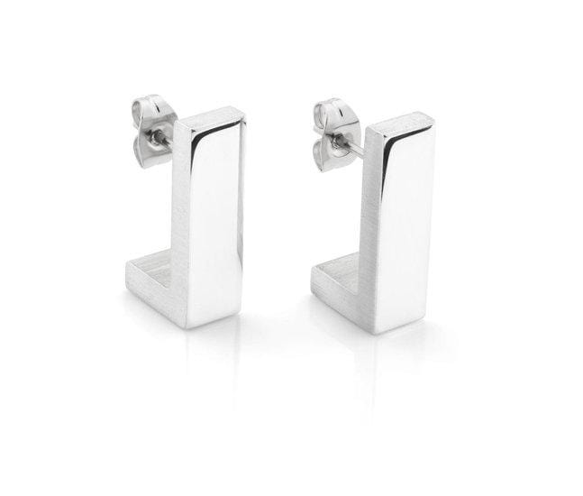 Pendientes de aro en forma de esquina, de metal plateado brillante.