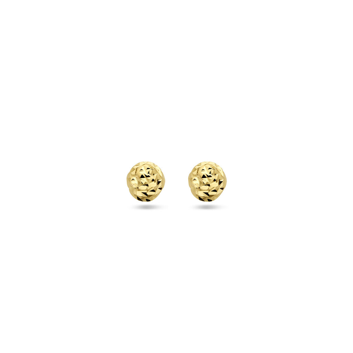Pendientes de bolita en oro amarillo de 14K, con acabado diamanteado.