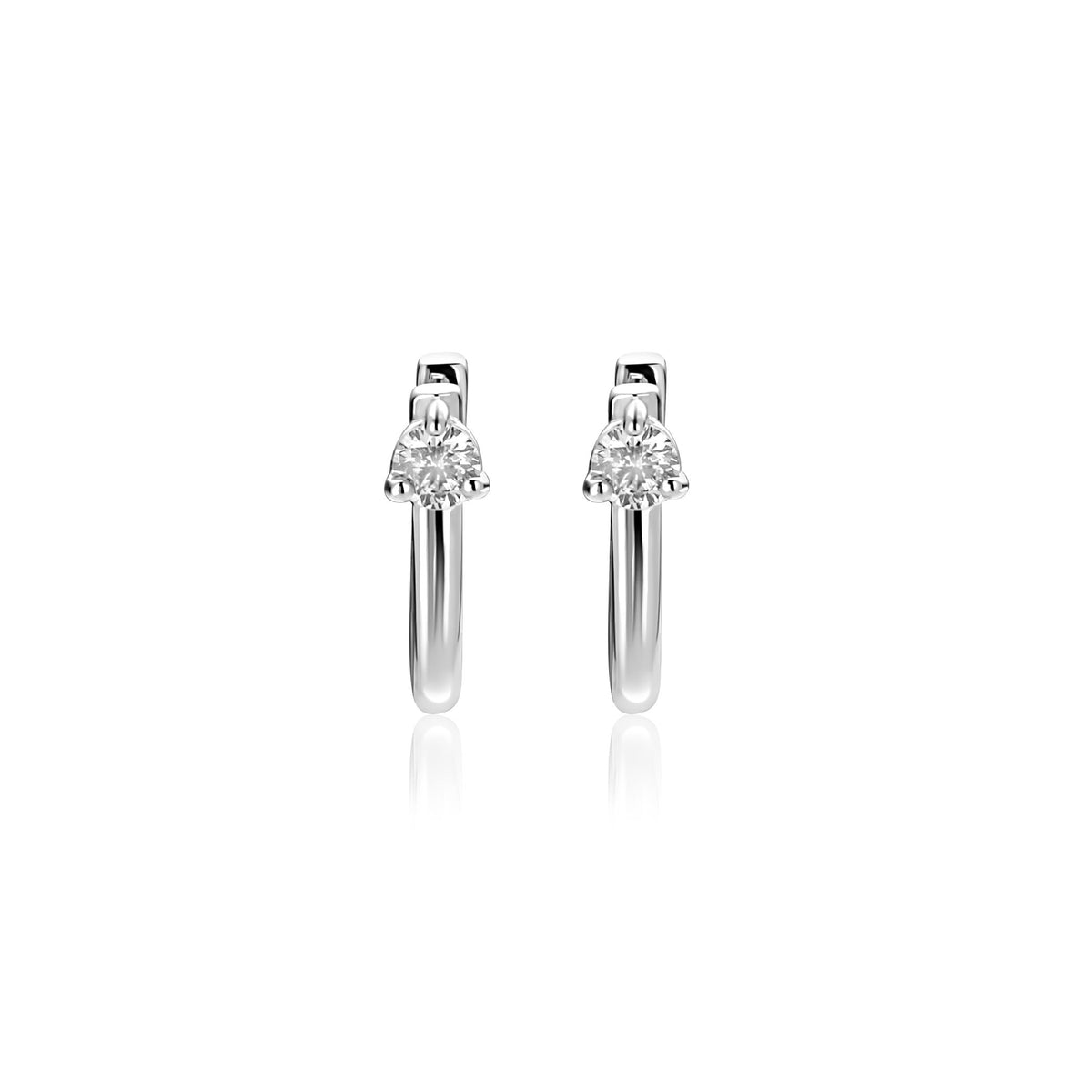 Pendientes de aro plateados con un pequeño brillante en la parte superior.