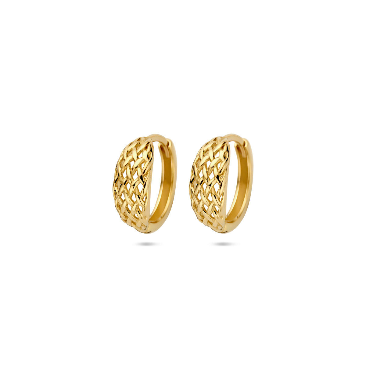 Pendientes de aro trenzados de 14K en oro amarillo de 13 mm.