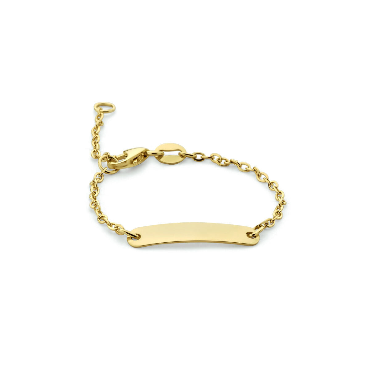 Pulsera de bebé de 9K con placa dorada de 4,0 mm y cadena delicada.