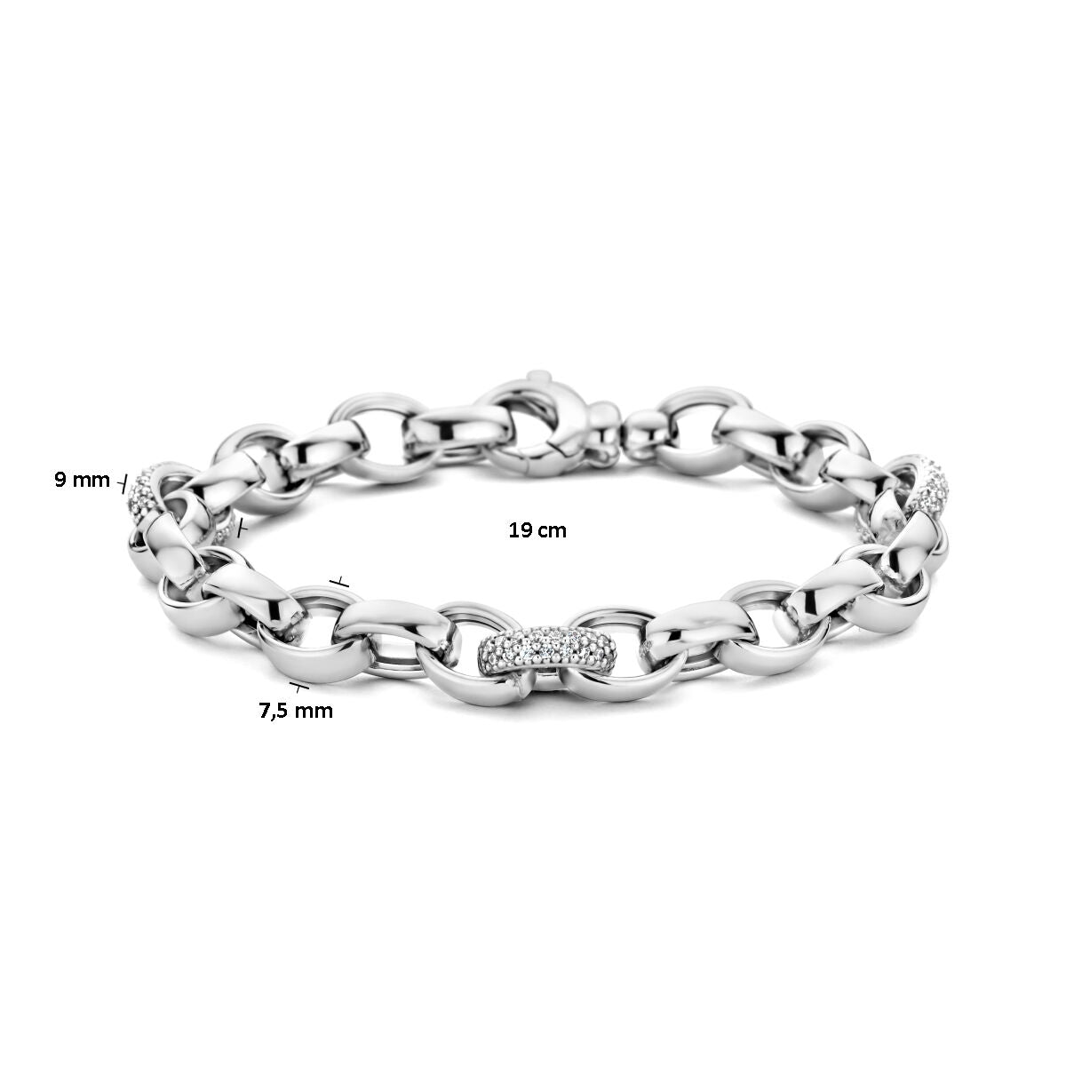 Pulsera de mujer de plata jasseron ovalada con circonitas rodiadas
