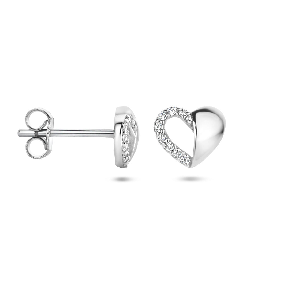 pendientes de botón corazón circonita plata rodiada
