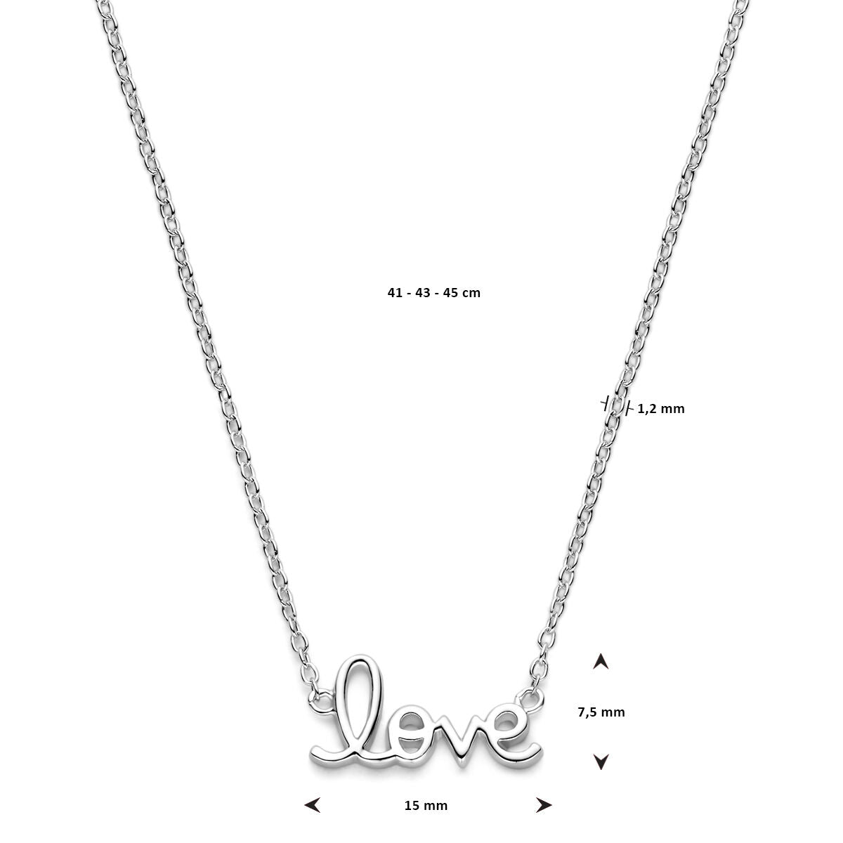 collar love 41 - 43 - 45 cm plata rodiada