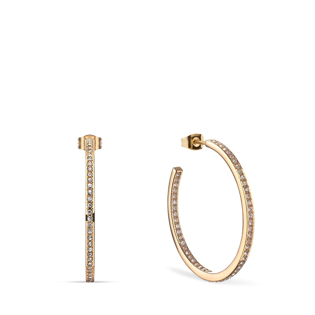Pendientes de aro dorados con detalles de circonitas brillantes.