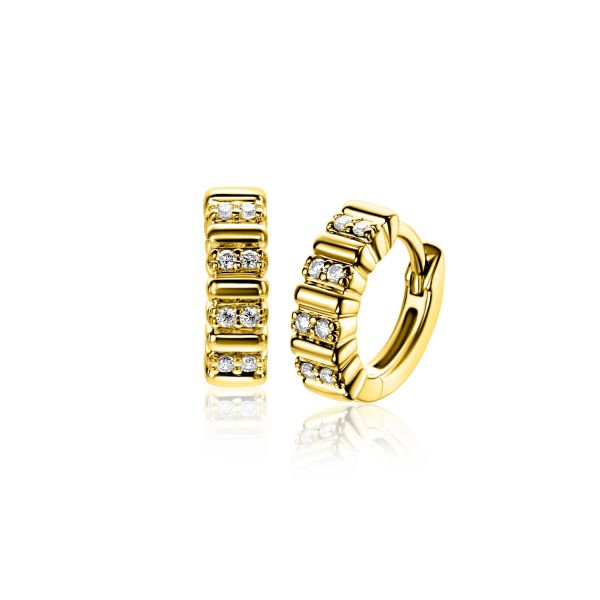 Pendientes de aro dorados con detalles de circonitas brillantes.