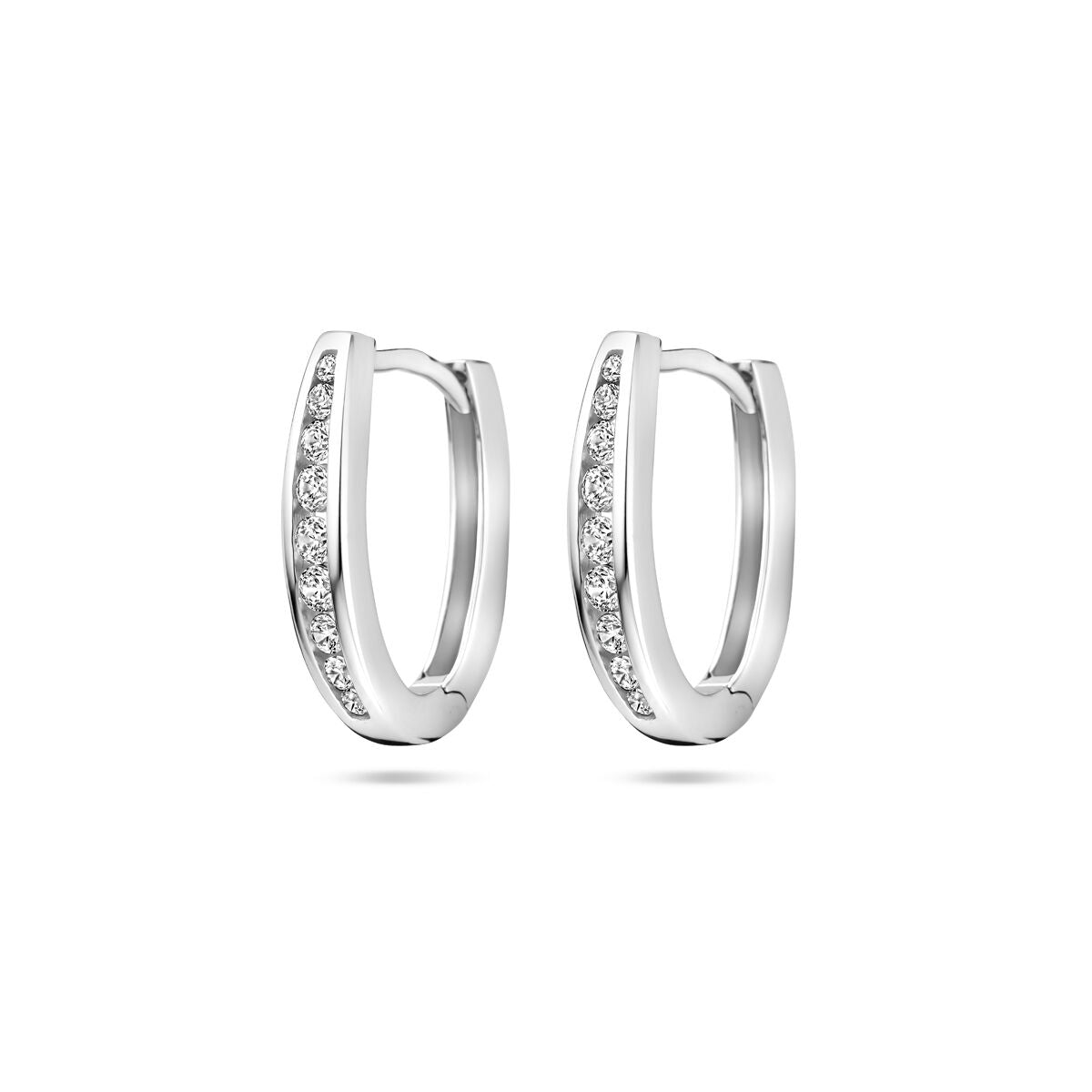 Pendientes de aro de plata rodiada de 16,5 mm con circonitas brillantes.