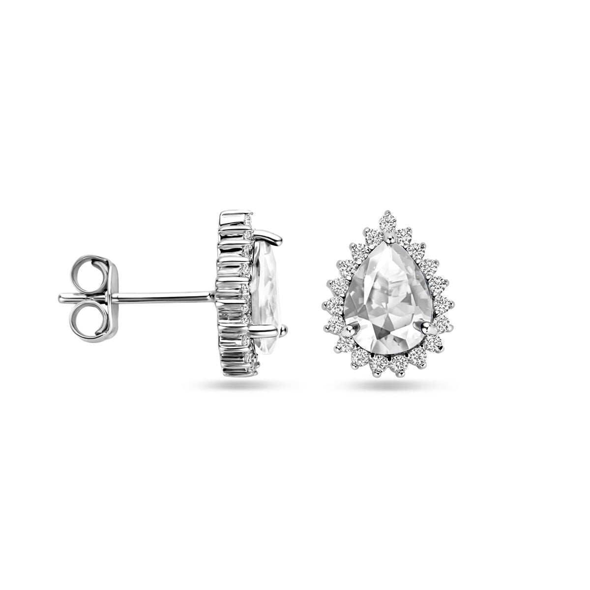pendientes de botón zirconia 11,5 mm plata rodiada