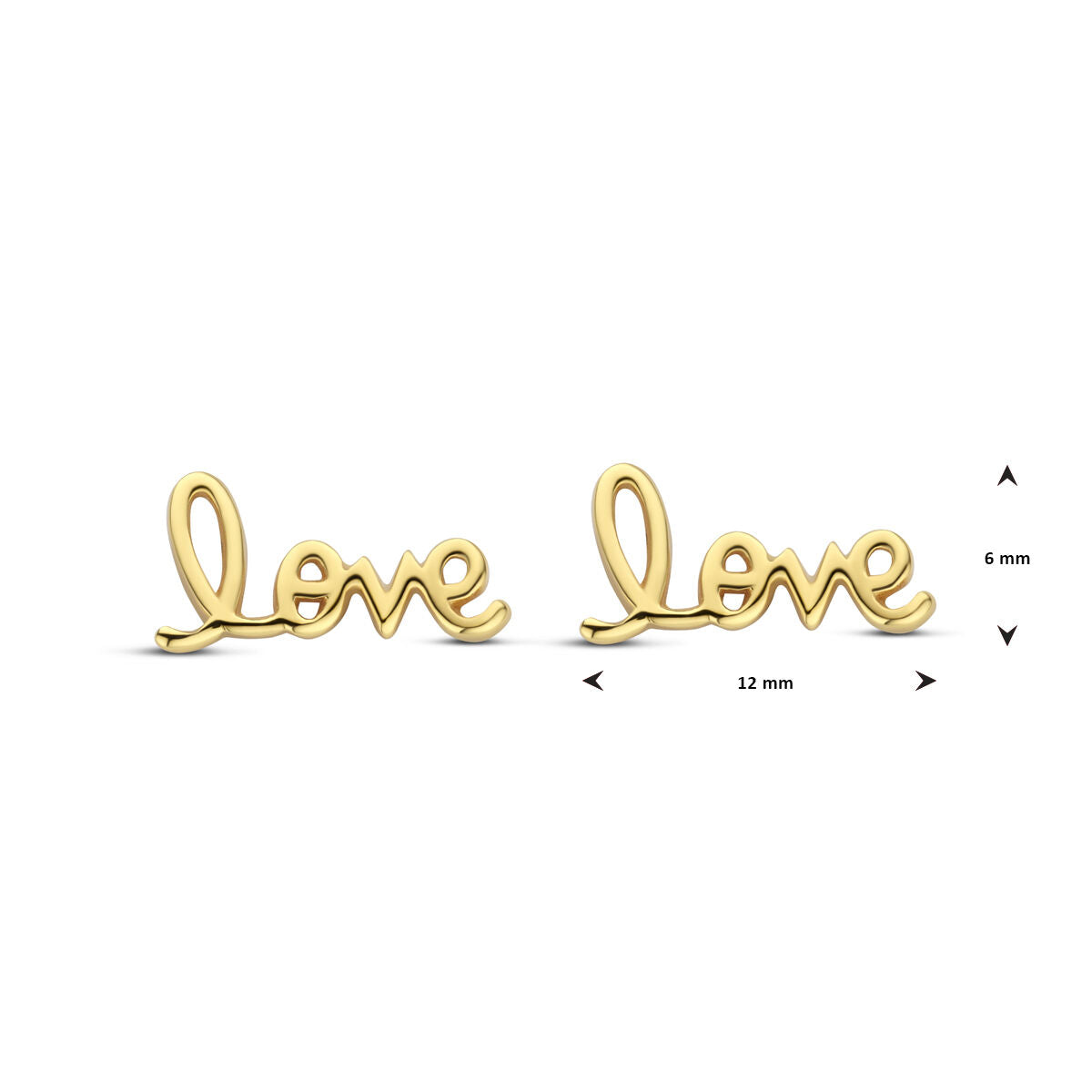 pendientes de botón love 6 mm 1 micron plata chapado en oro amarillo