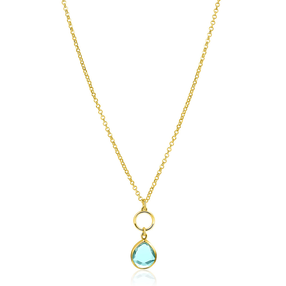 De Zinzi ketting verguld ZIC2716G is een delicate ketting van Zinzi, met een kleine ronde bedel en een traanvormige turquoise hanger die eronder hangt.