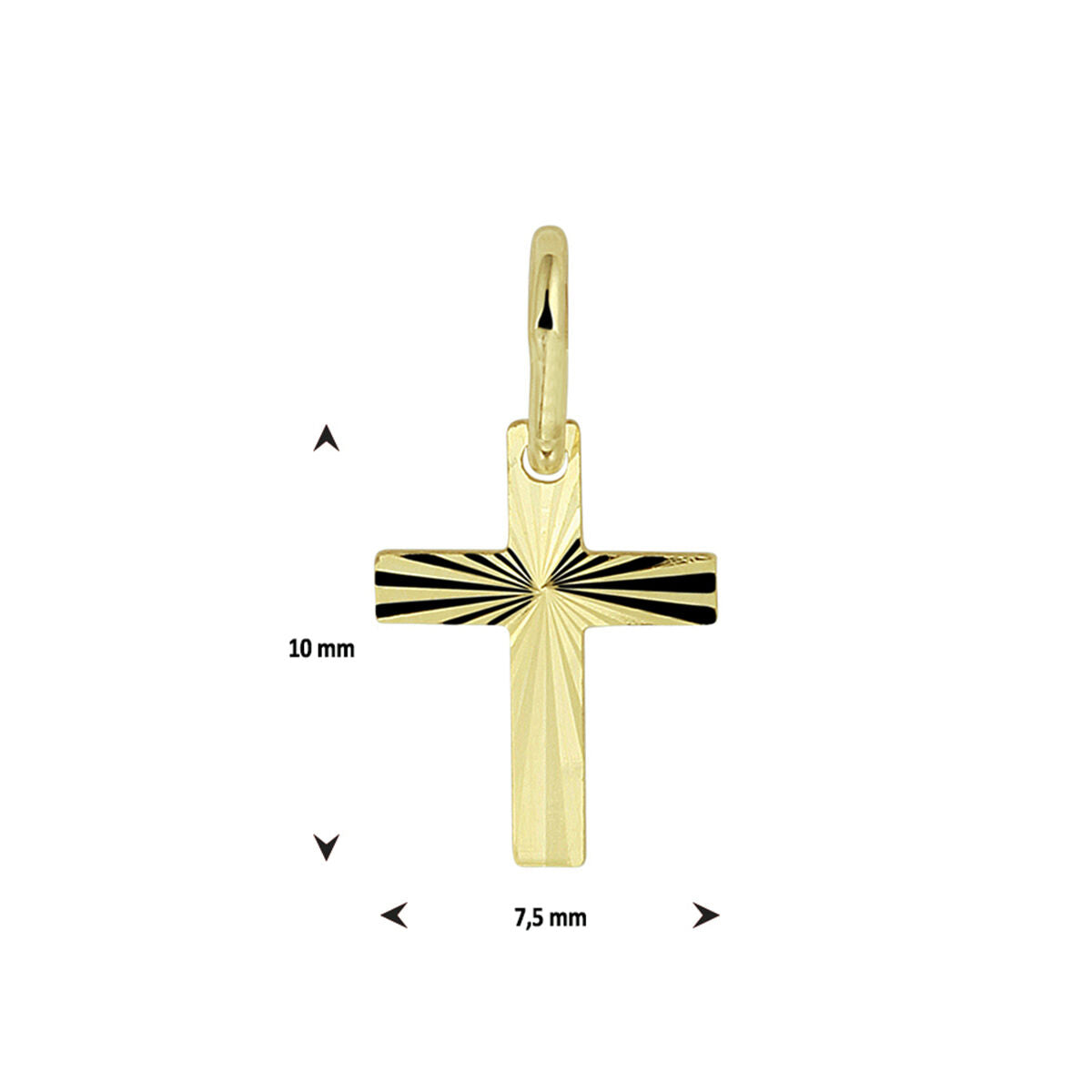 Colgante de cruz de oro amarillo macizo de 14K con acabado rayado.