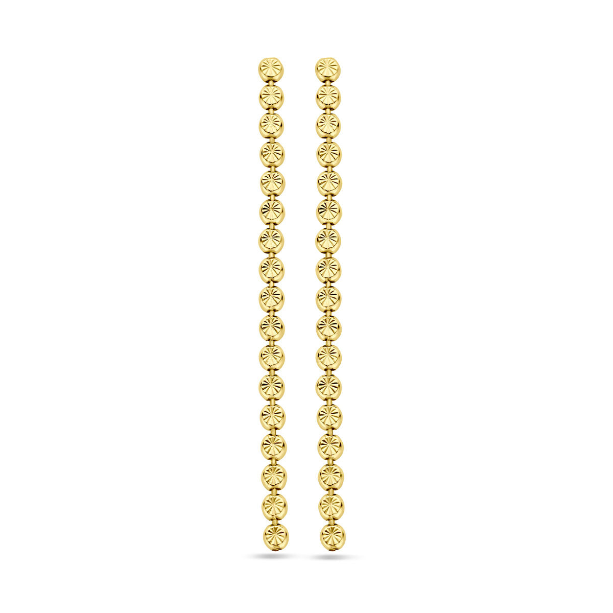 Pendientes largos de plata dorada de 1 micrón con diamantes, de 55 mm de longitud.