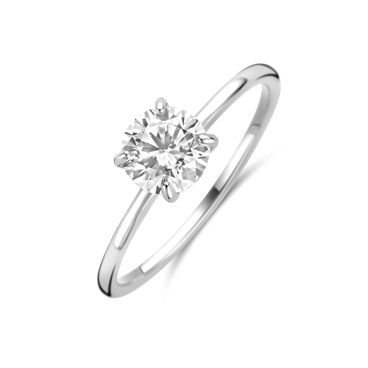 Anillo de plata rodiada 925 con circonita, diseño sencillo y brillante.