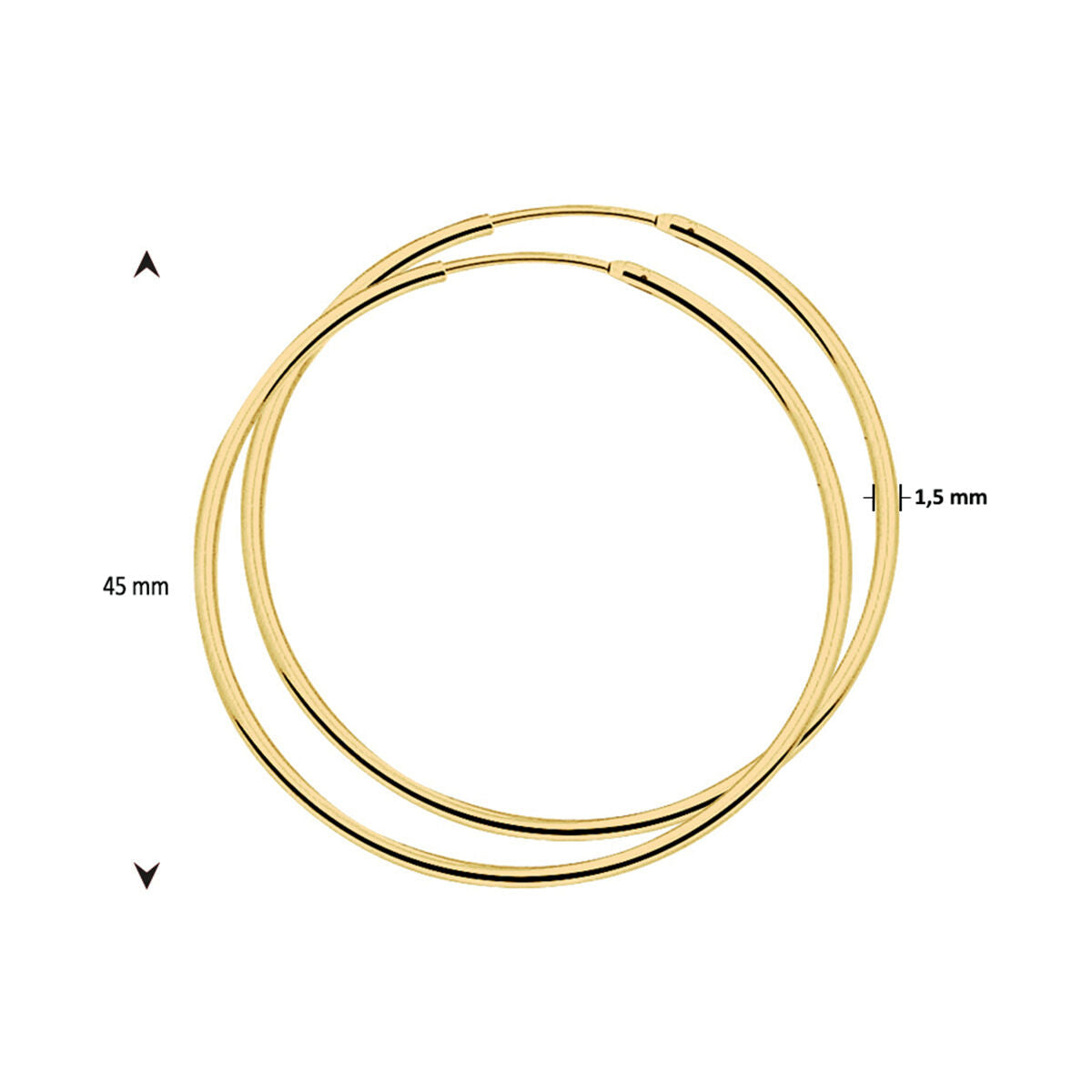 aros tubo redondo 1,5 mm 1 micrón plata chapado en oro amarillo