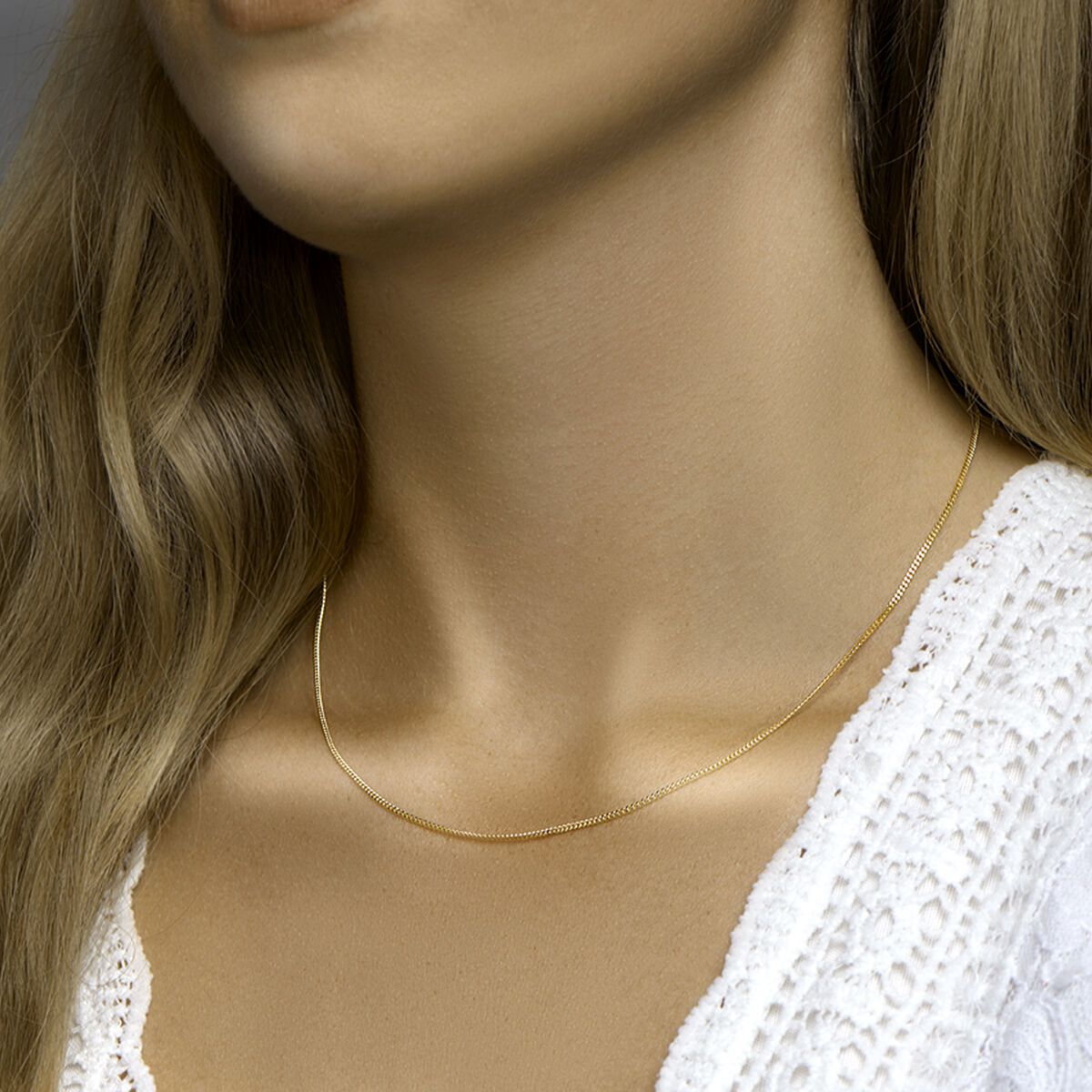 collar gourmette 4 lados pulidos 1,4 mm 41 + 4 cm 3 micrones plata chapado en oro amarillo