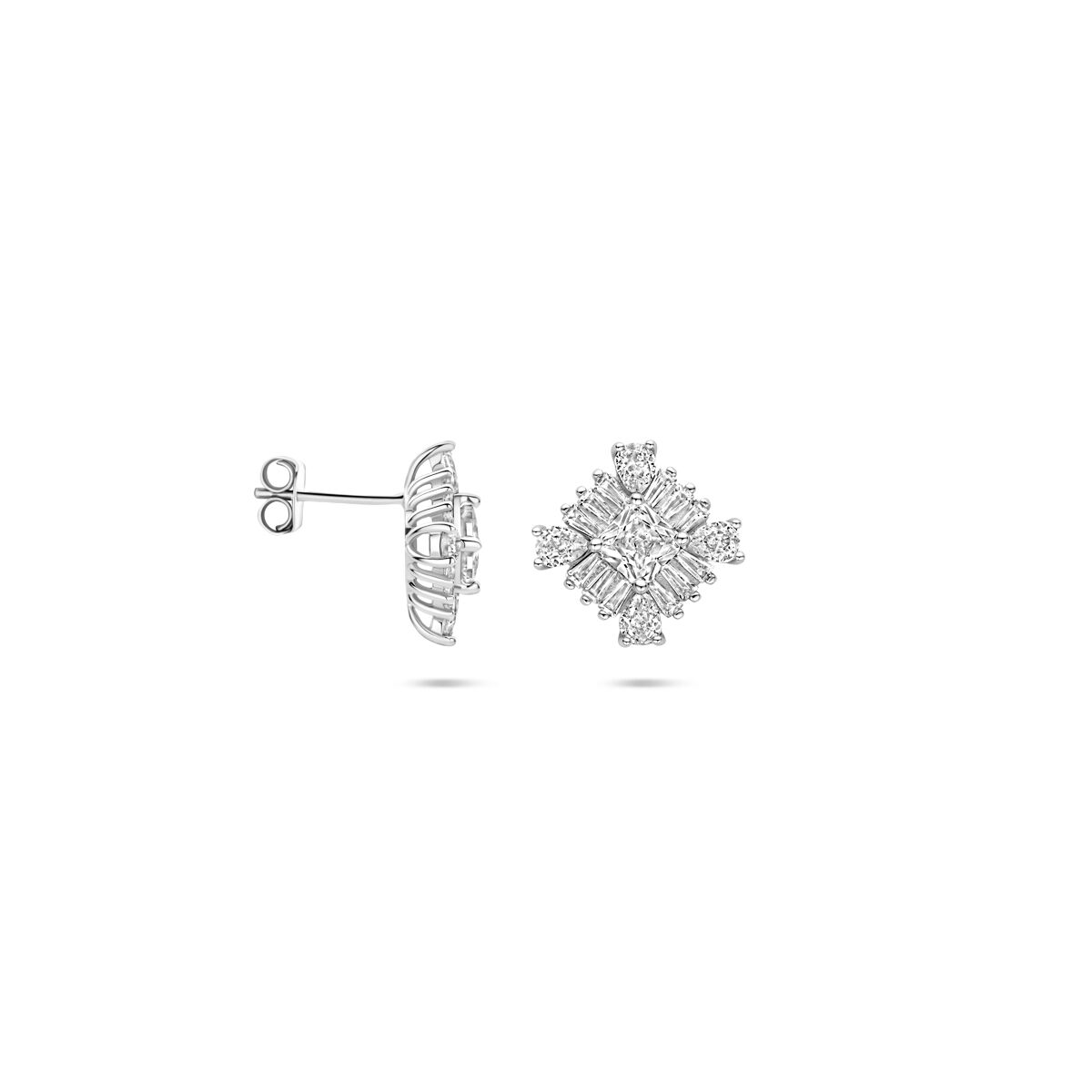 pendientes de botón circonita 15 mm plata rodiada