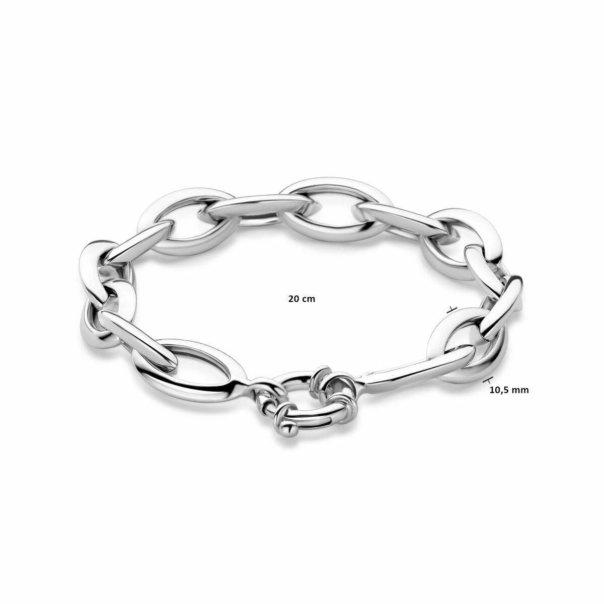 pulsera ancla 10,5 mm 20 cm con gran cierre de muelle plata rodiada