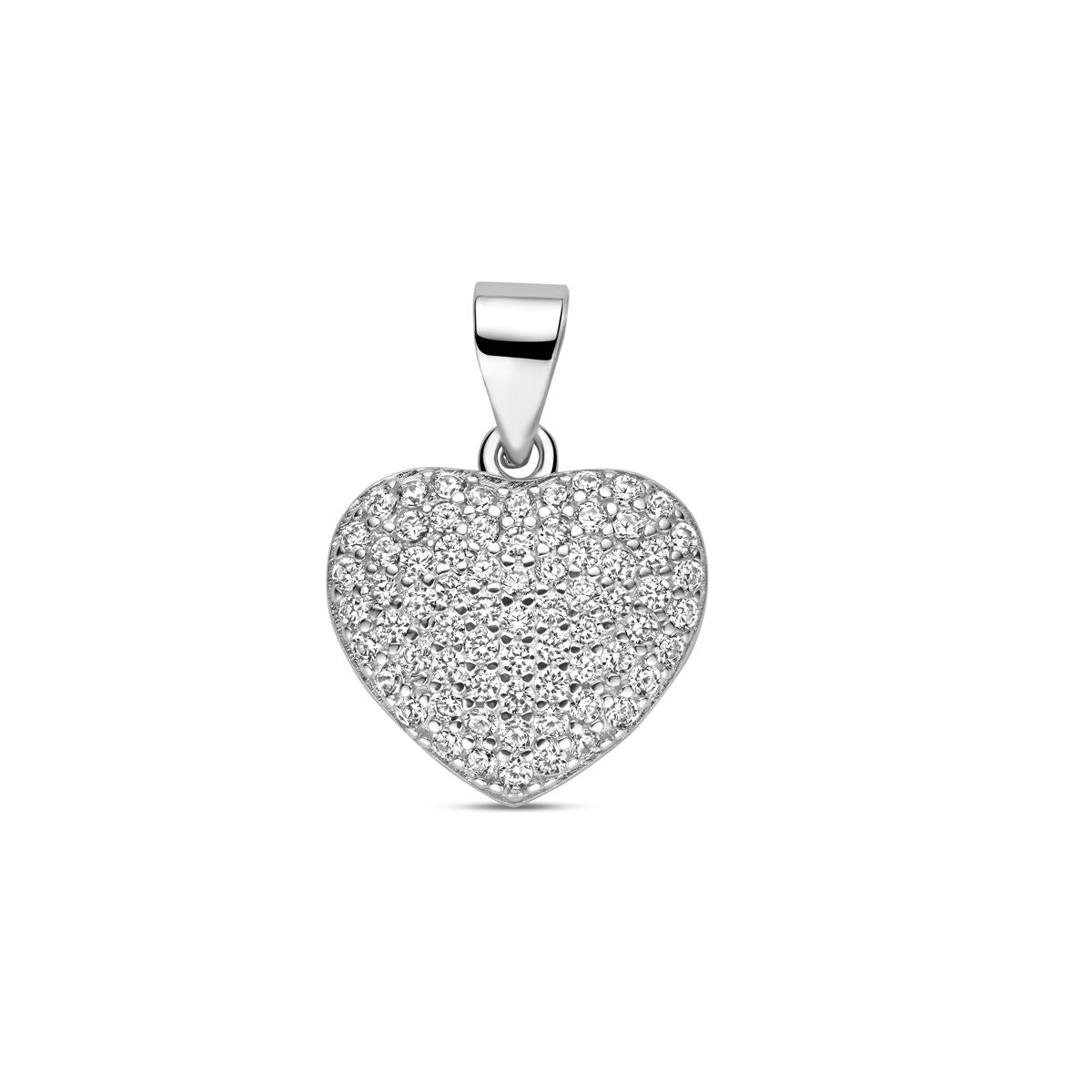 Colgante en forma de corazón de plata de ley 925, con zircón y acabado rodiado.