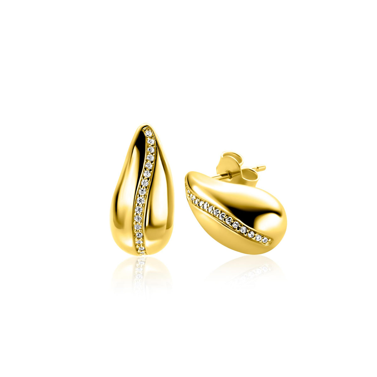 Pendientes de plata chapados en oro en forma de gota con circonitas ZIO2707Y