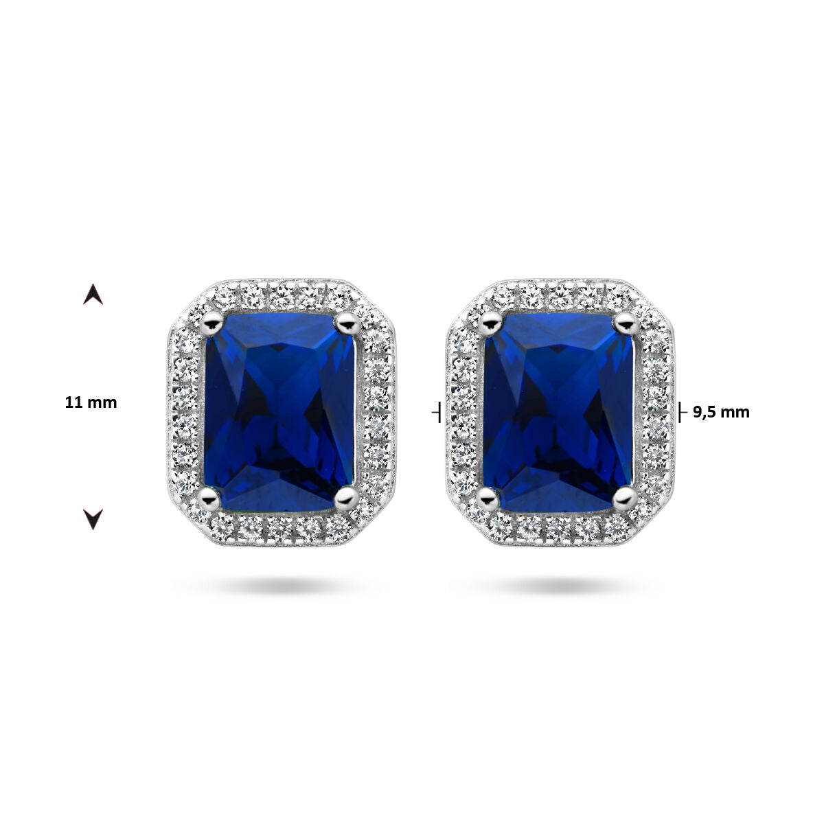pendientes de botón azul y blanco circonita halo plata rodiada