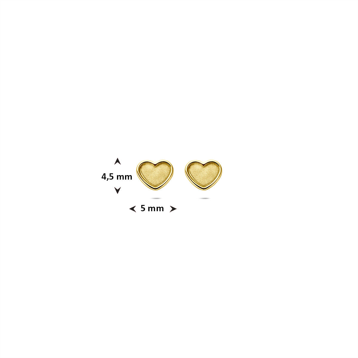 Pendientes de botón en forma de corazón de oro amarillo de 9k