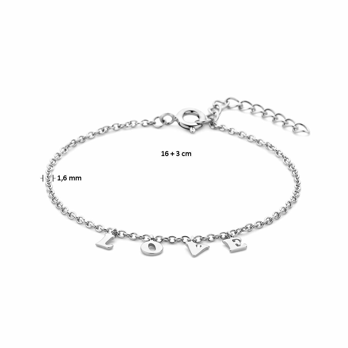Pulsera de plata de mujer love rodiada