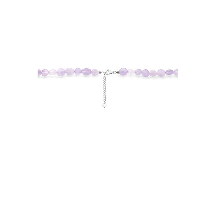 De Van der Kooij Collectie collier amethist 40 + 5 cm zilver gerhodineerd heeft lichtpaarse amethist ronde kralen, een gerhodineerd zilveren slotje en een verstelbare ketting, afgebeeld op een witte achtergrond.