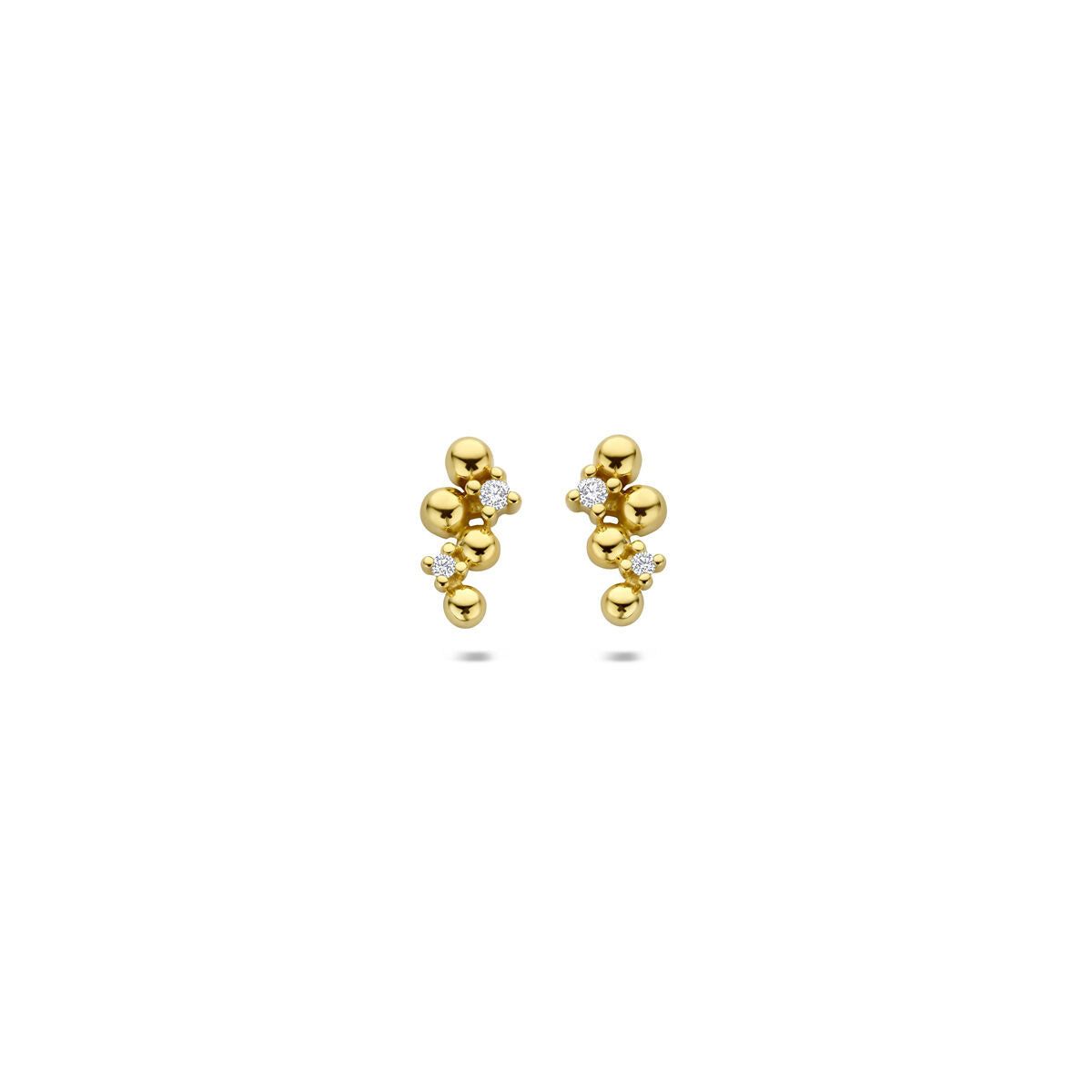 Pendientes de oro amarillo de 14k con diamantes, con un diseño de esferas brillantes.