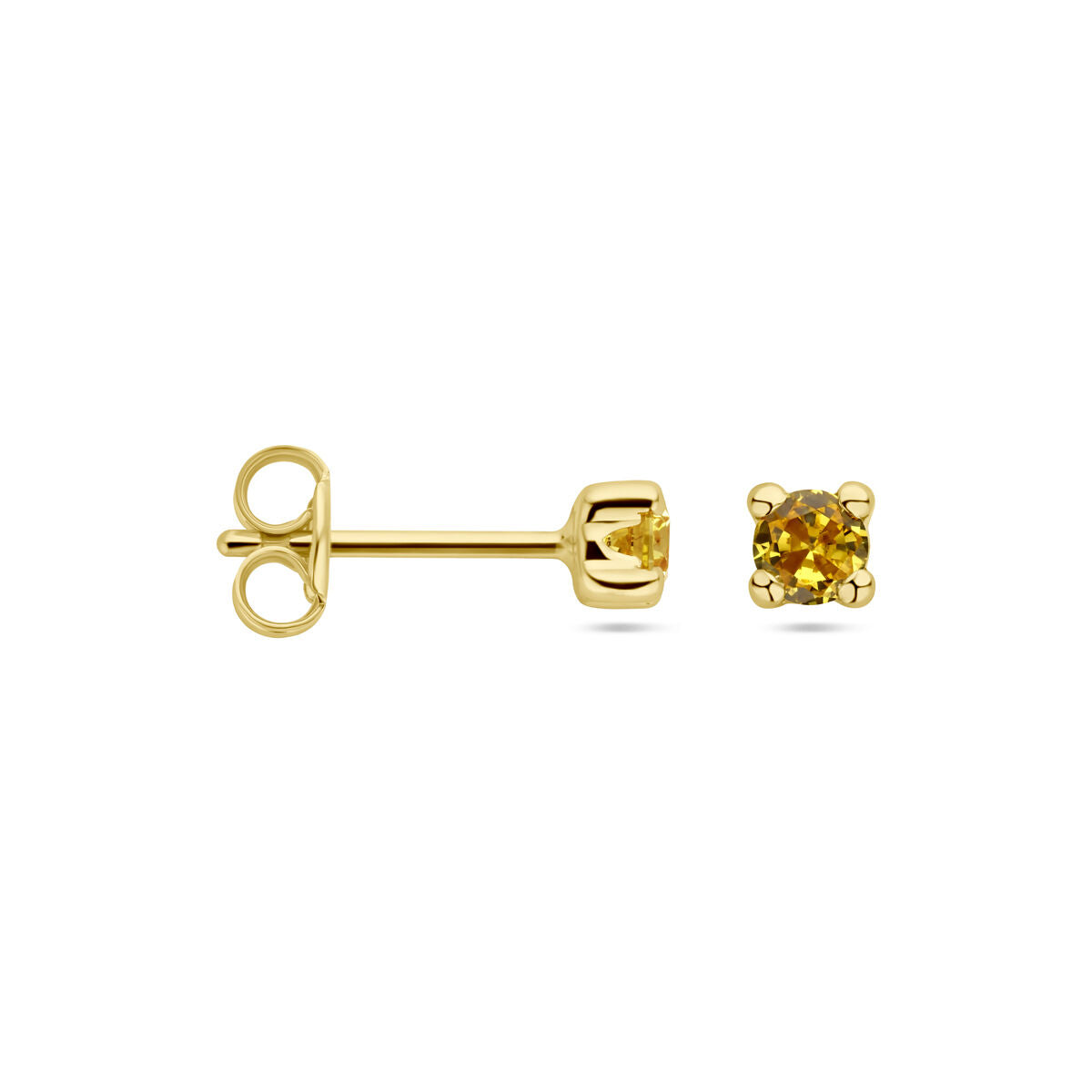 pendientes de botón sintético de citrino en oro amarillo de 14K
