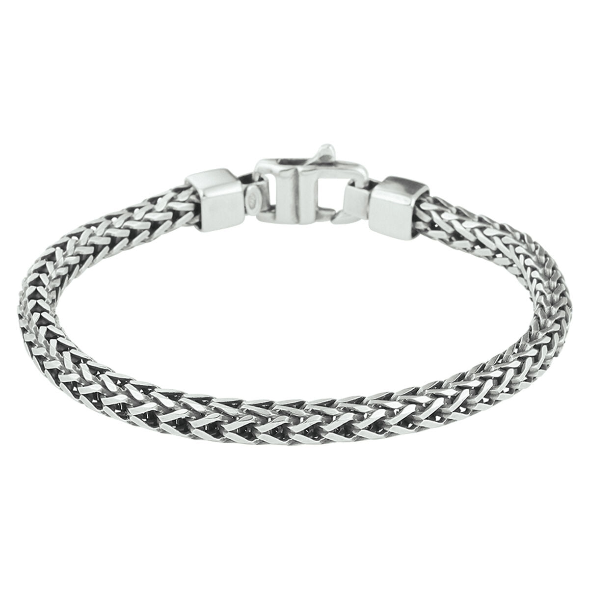 Pulsera de plata oxigenada con diseño de trenzado en forma de cola de pez de 4,5 mm.