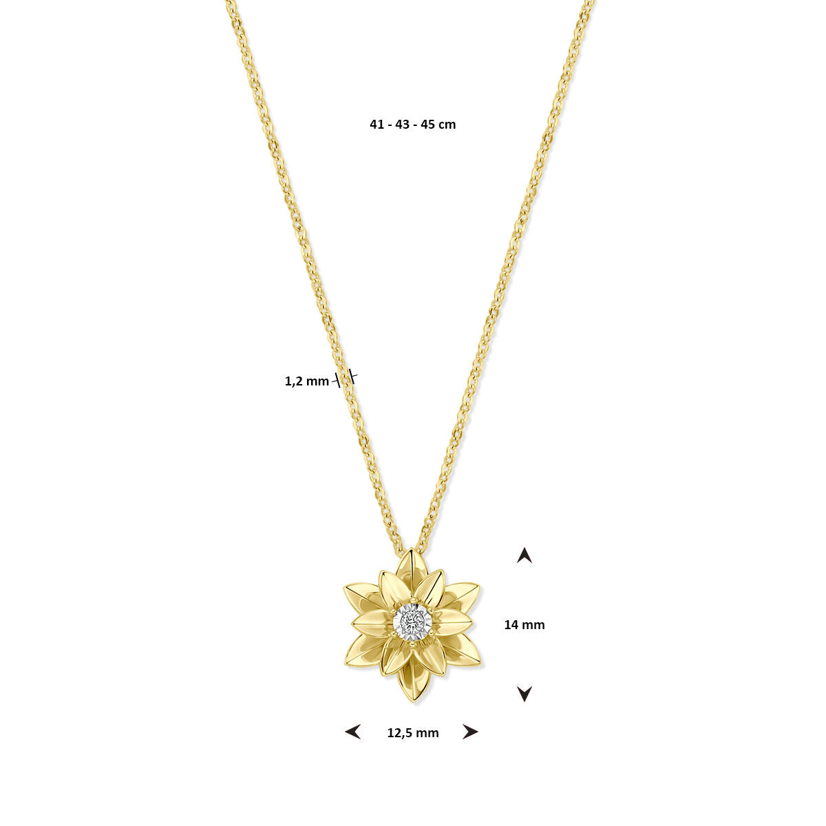 collier diamant 0.03ct h si 41 - 43 - 45 cm 14K bicolor goud geel/wit
