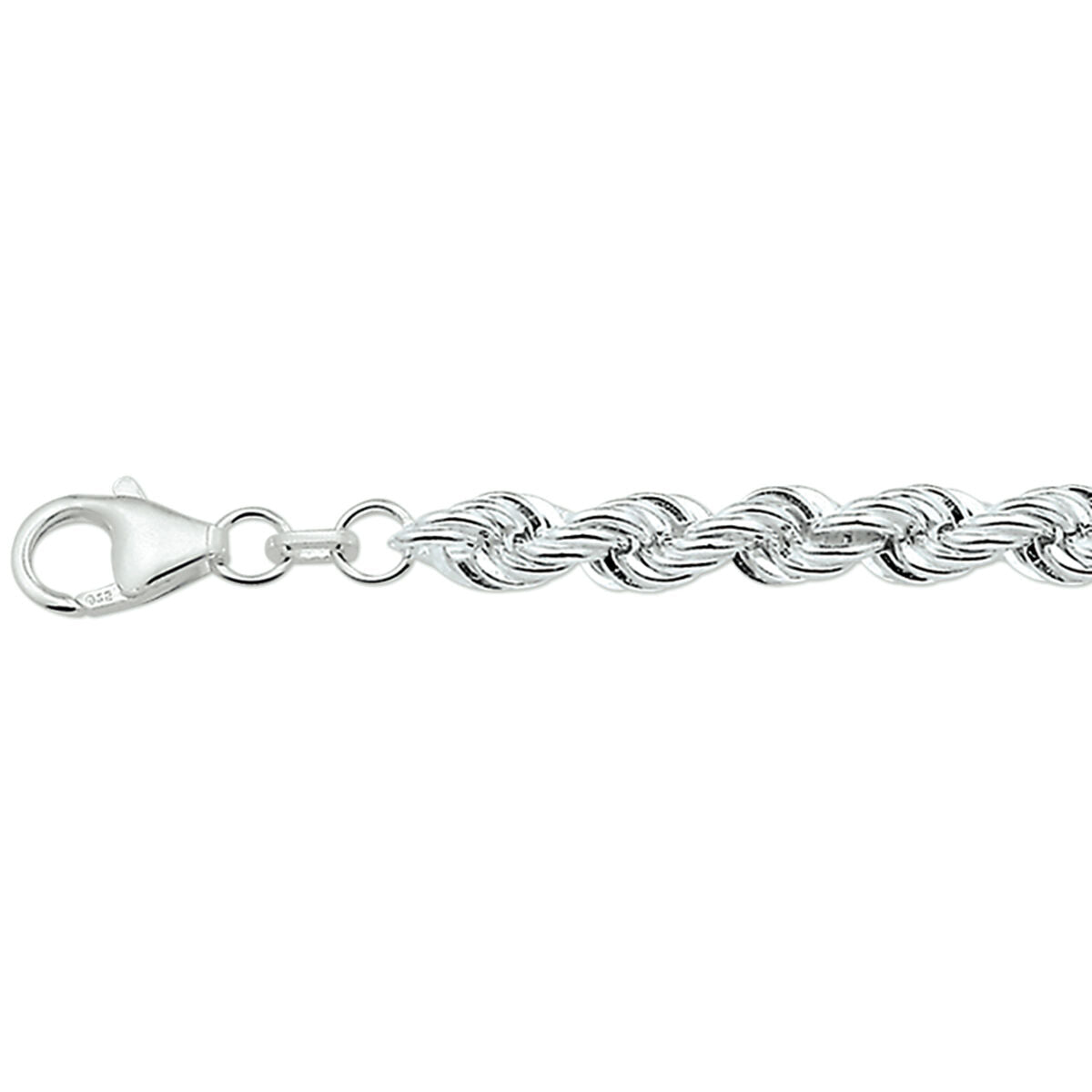 pulsera de cordón macizo 5,5 mm 19 cm plata rodiada