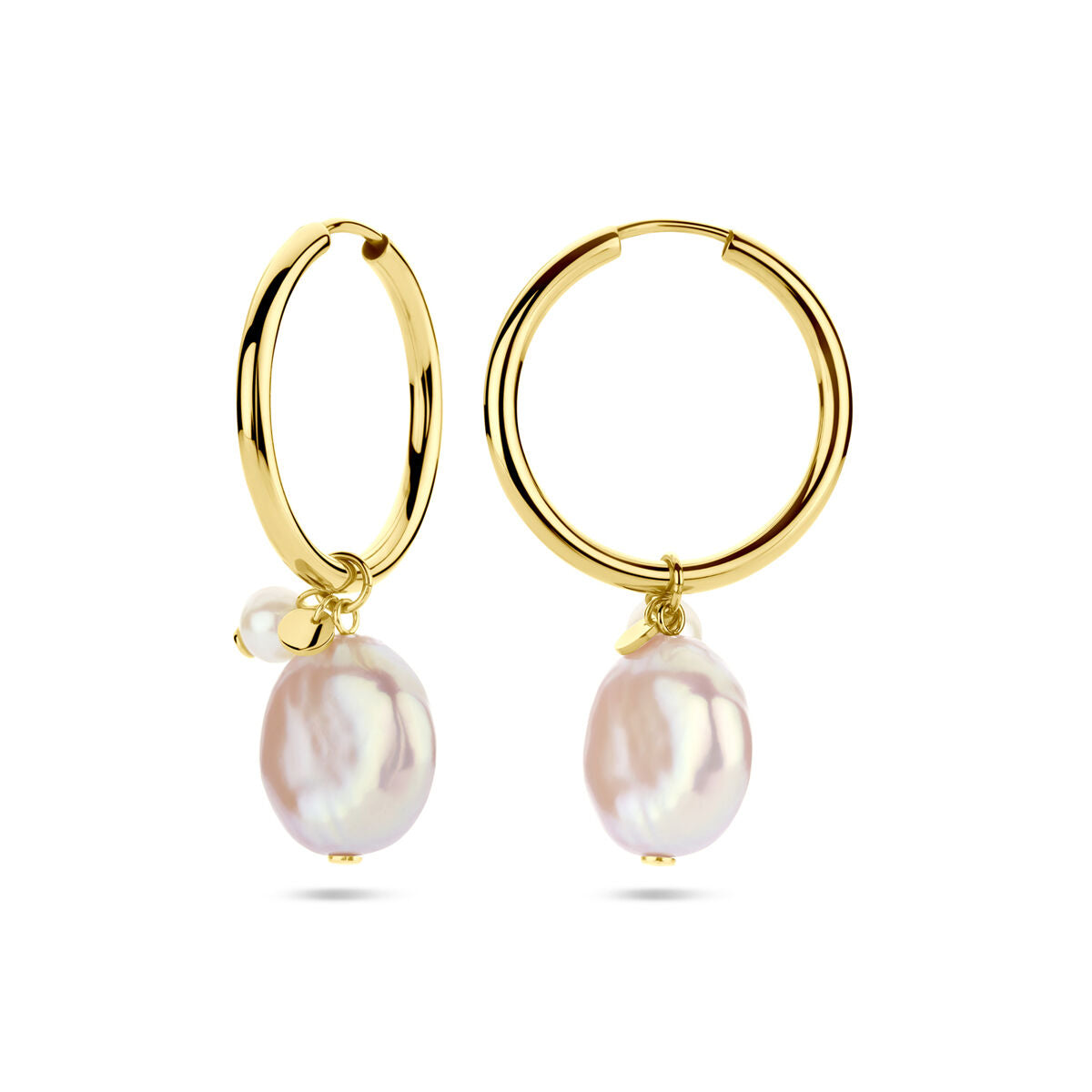 aros keshi y perla 36 mm 14K oro amarillo