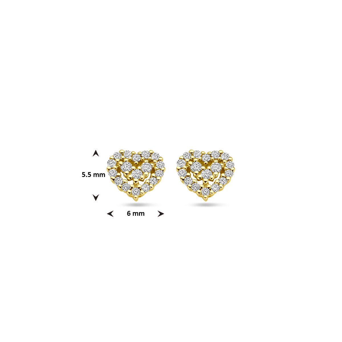 pendientes de botón corazón diamante 0.16ct (2x 0.08ct) h si 14K oro amarillo