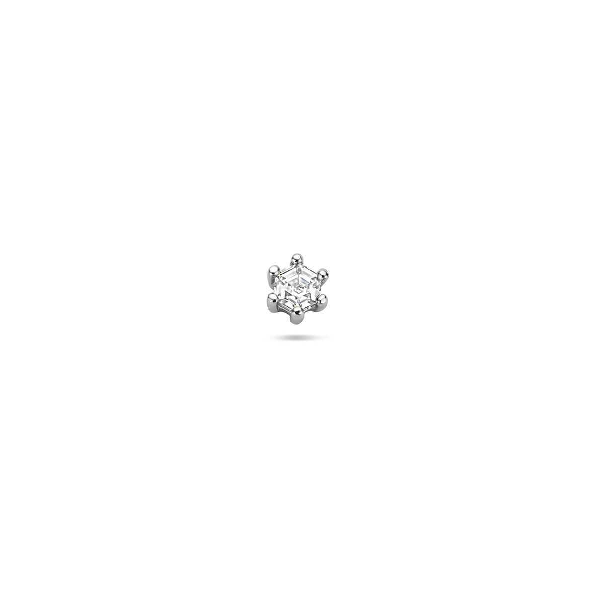 Piercing de plata rhodium con circonitas de 4 mm en forma de flor.
