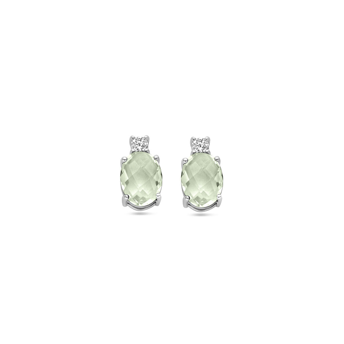 Pendientes de piedra verde de amatista con circonitas, de 10,5 mm, en plata rodiada.