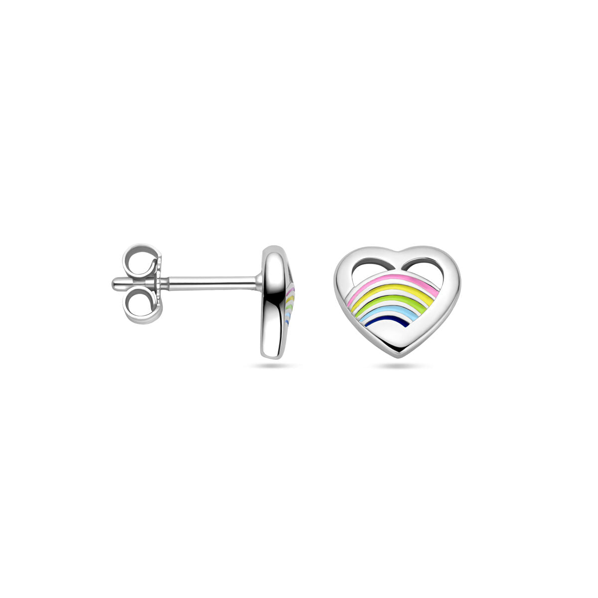 pendientes de botón corazón esmalte plata rodiado
