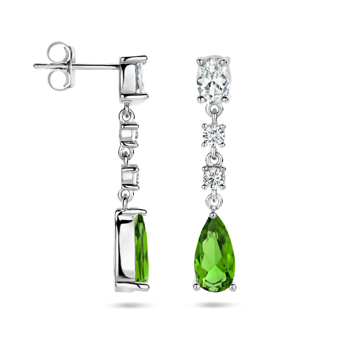 pendientes de zirconia verde y blanca en plata rodiada