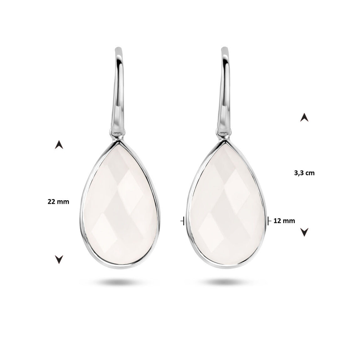 oorhangers wit agaat franse haak zilver gerhodineerd