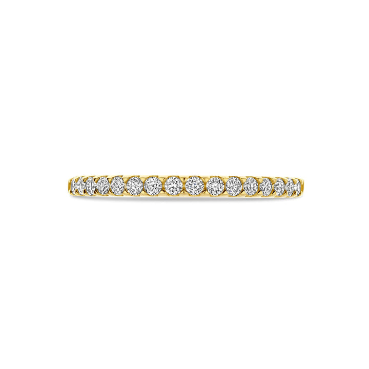 De Van der Kooij Collectie ring lab grown diamant 0.255ct h si in 14K geelgoud is een delicate damesring met een rij kleine lab-grown diamanten, afgebeeld op een effen witte achtergrond.