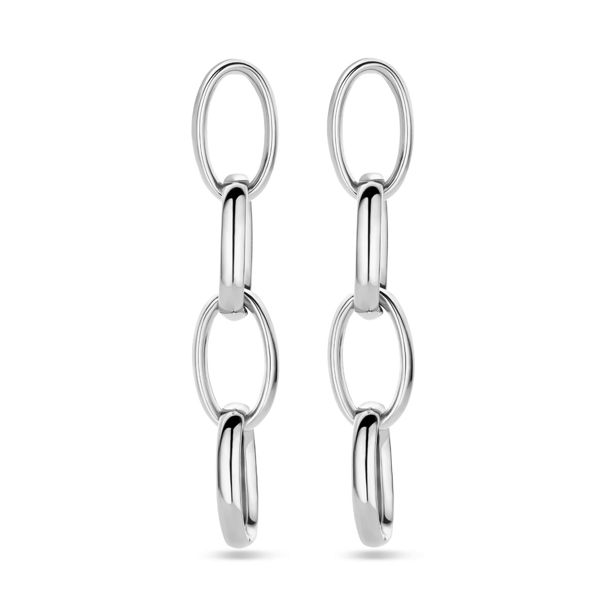 Pendientes largos de eslabones de 50 mm en plata rodiada.