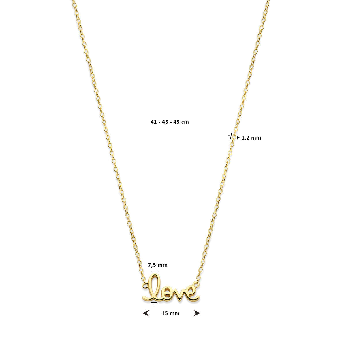 collar love 41 - 43 - 45 cm 3 micrones plata chapado en oro amarillo