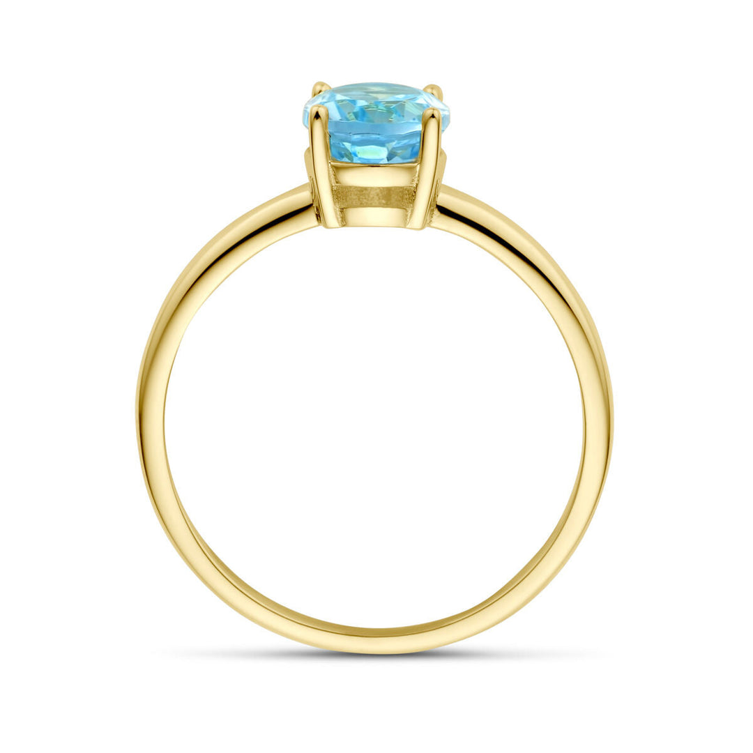 geelgouden ring blauwe topaas 14K