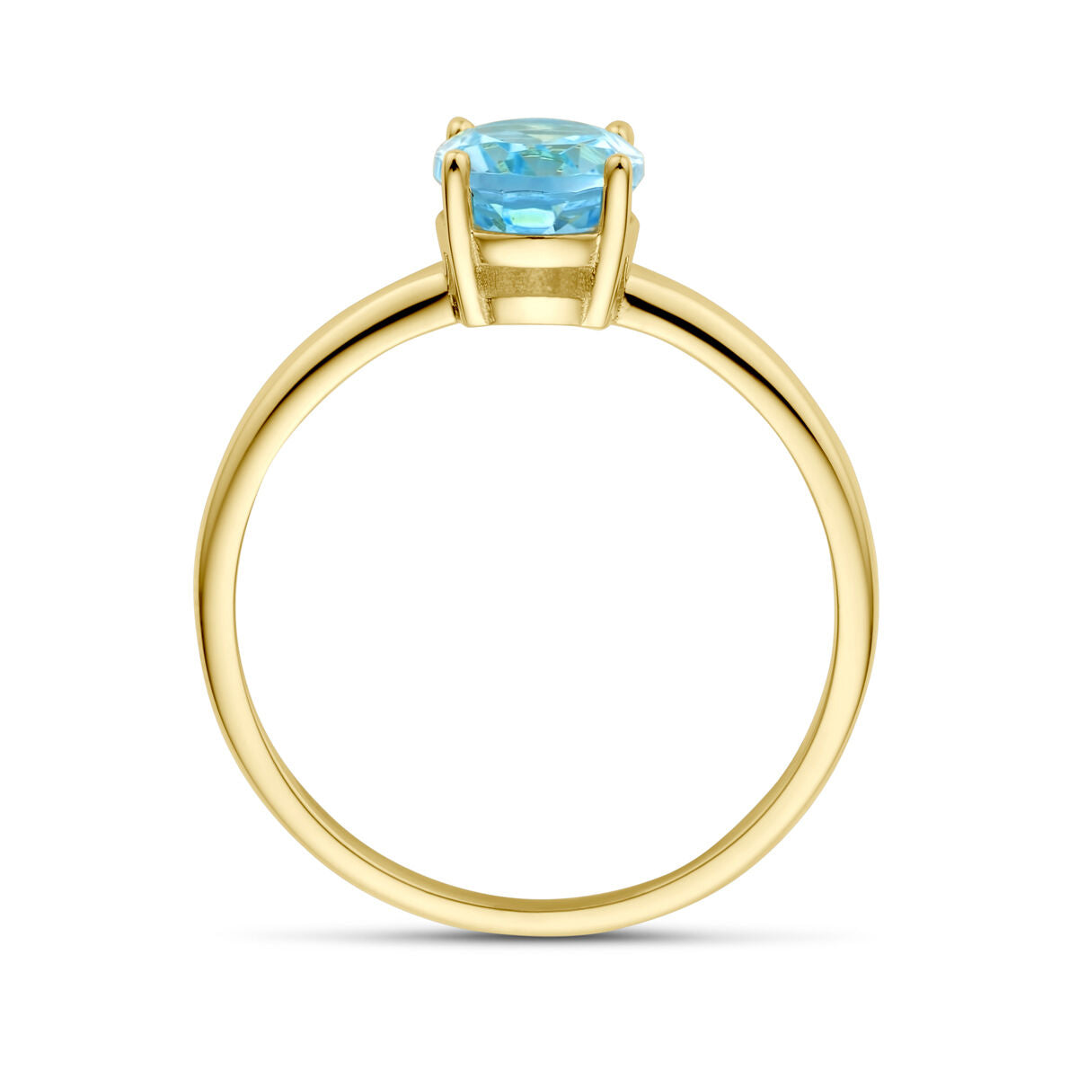 anillo de oro amarillo con topacio azul 14K