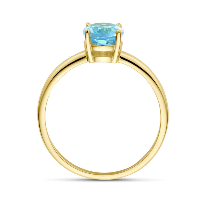 geelgouden ring blauwe topaas 14K